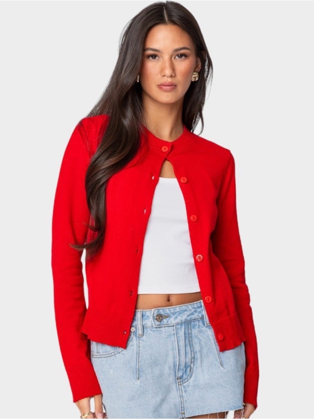 Edikted Red Button-Front Women's Cardigan